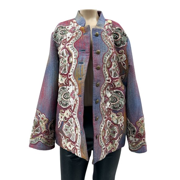 Soft Surroundings Vintage Maija Embroidered Jacket Velvet Bead Boho Maximalist M - Picture 2 of 11